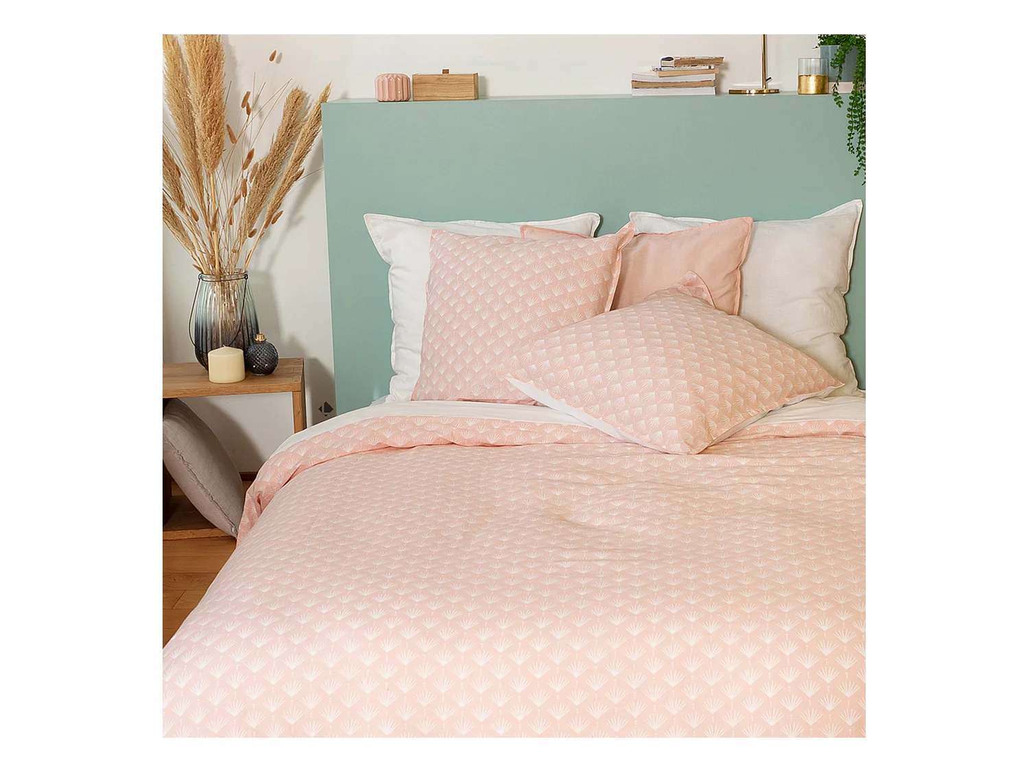 Parure de lit 240x220 cm Coton et Lin lavé EVI Rose 3 pièces