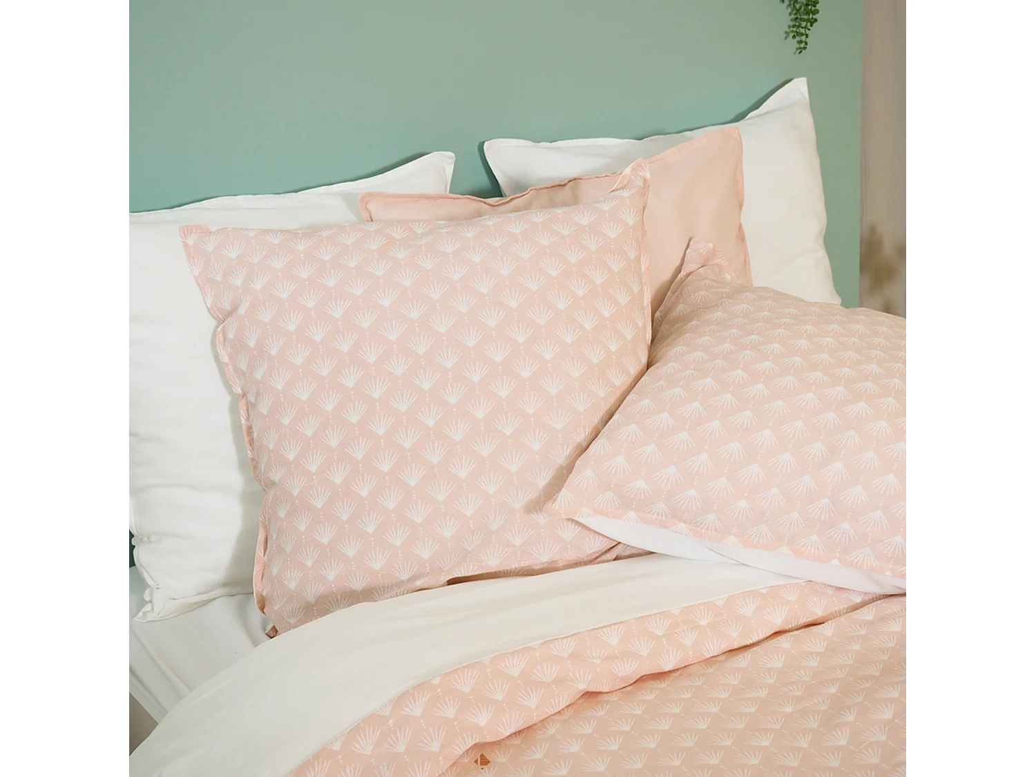 Parure de lit 240x220 cm Coton et Lin lavé EVI Rose 3 pièces