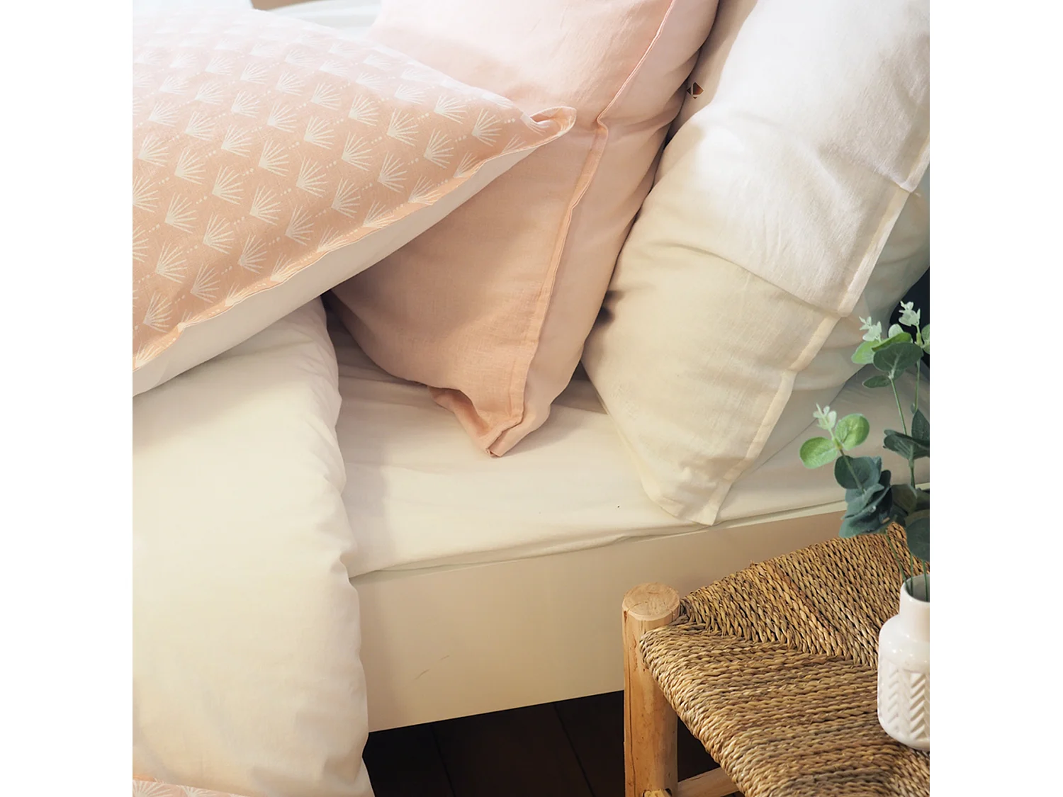 Parure de lit 240x220 cm Coton et Lin lavé EVI Rose 3 pièces