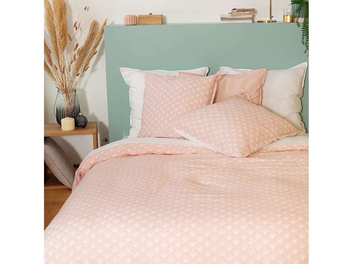 Parure de lit 240x220 cm Coton et Lin lavé EVI Rose 3 pièces