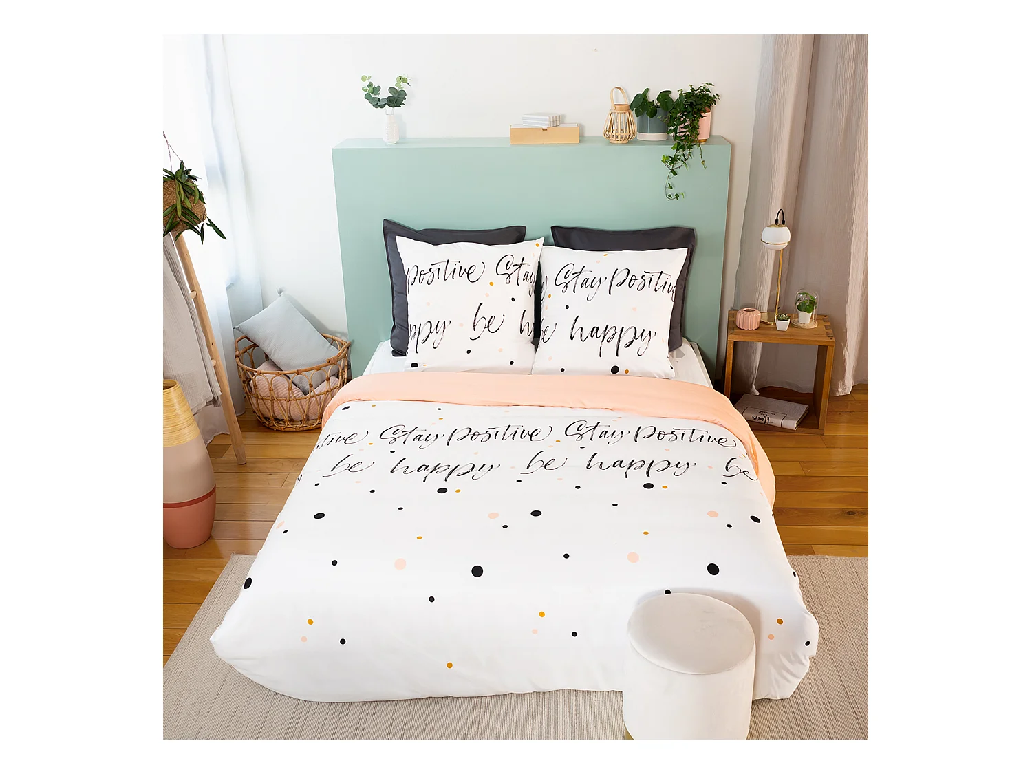 Parure de lit 240x220 cm microfibre POSITIVE blanc 3 pièces