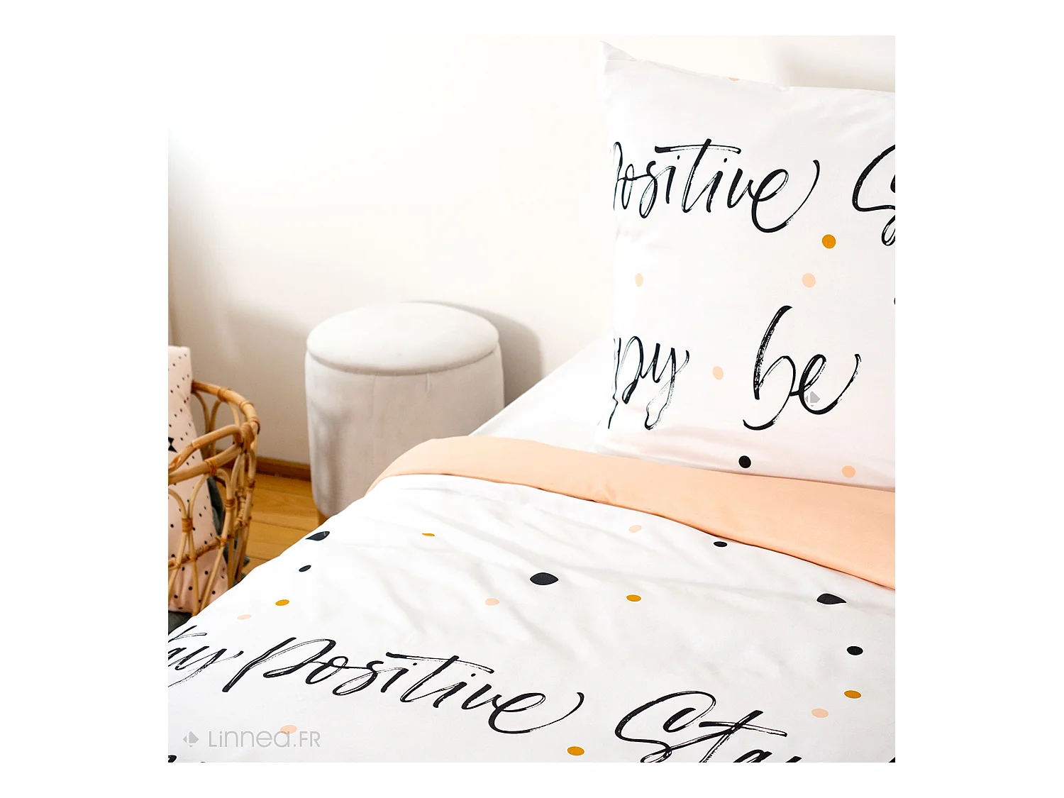 Parure de lit 240x220 cm microfibre POSITIVE blanc 3 pièces