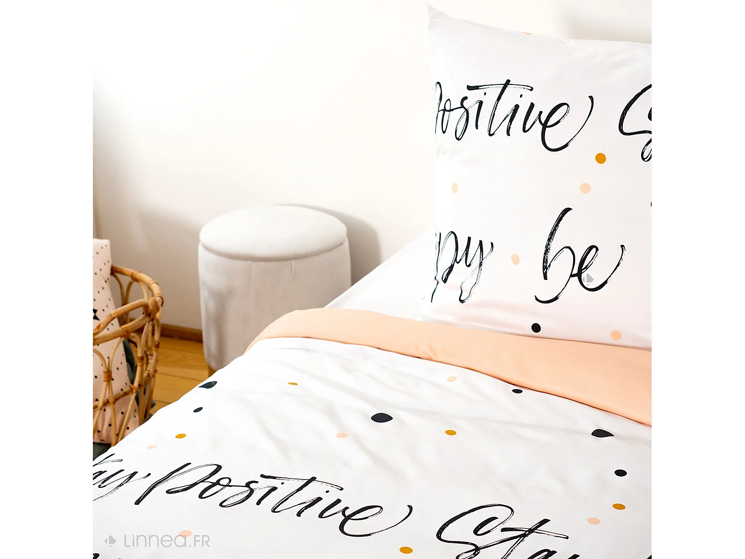 Parure de lit 240x220 cm microfibre POSITIVE blanc 3 pièces