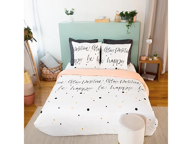 Parure de lit 240x220 cm microfibre POSITIVE blanc 3 pièces