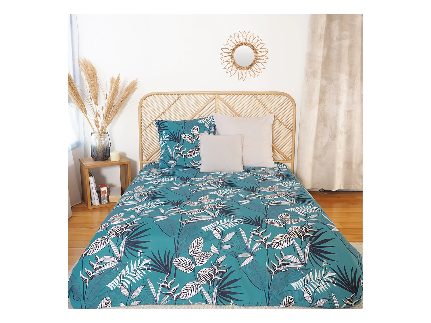 Parure de lit 240x220 cm Microfibre 50% recyclée GRACE Bleu 3 pièces