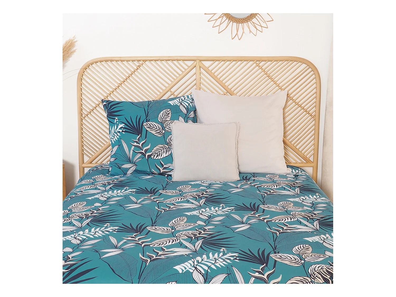 Parure de lit 240x220 cm Microfibre 50% recyclée GRACE Bleu 3 pièces