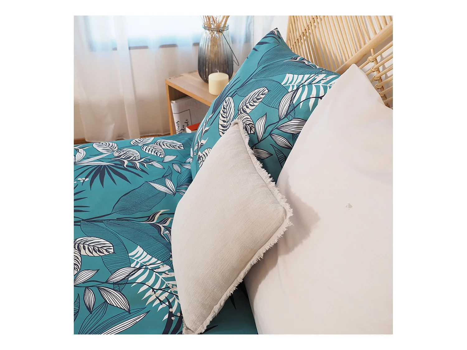 Parure de lit 240x220 cm Microfibre 50% recyclée GRACE Bleu 3 pièces