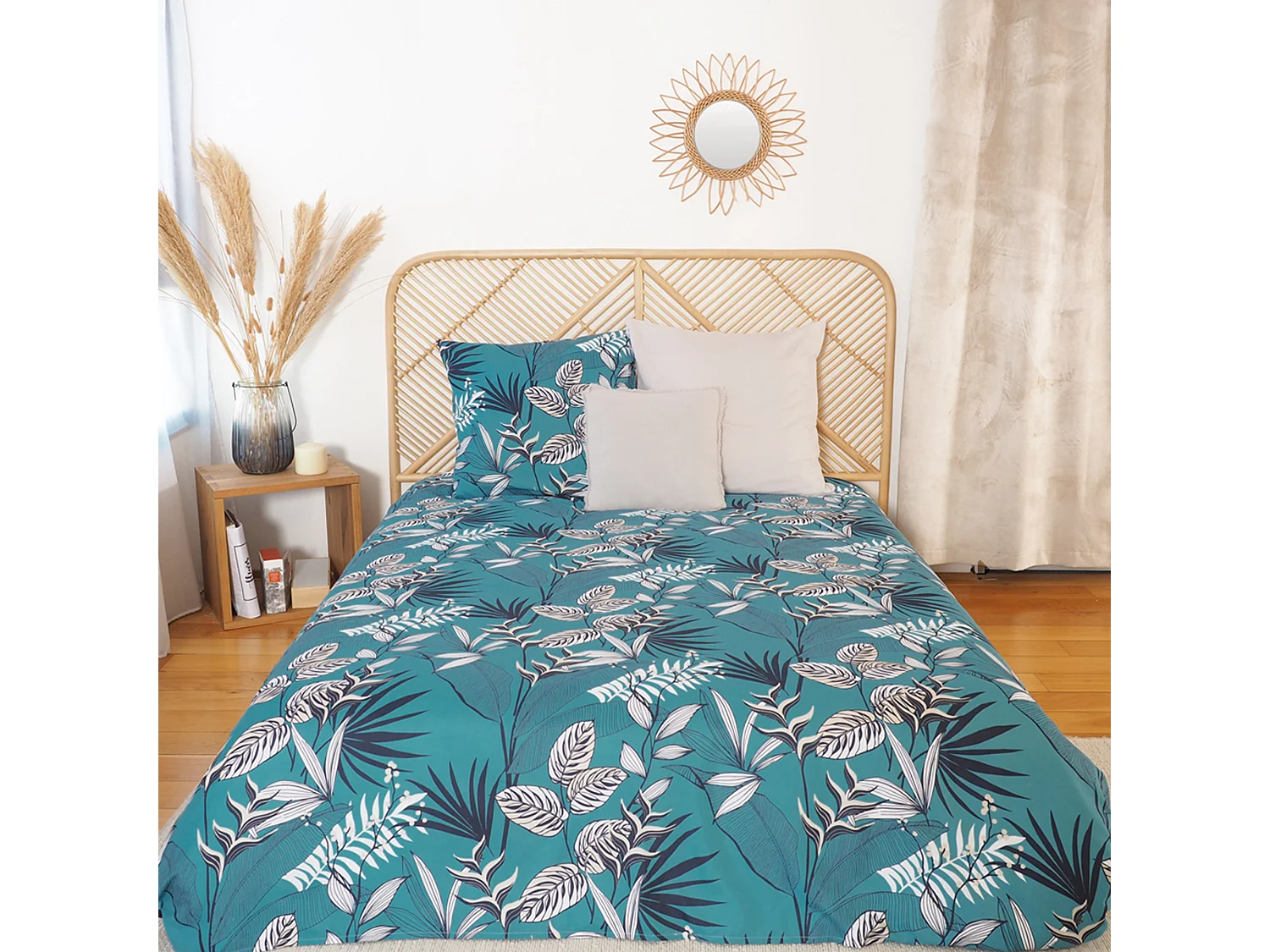 Parure de lit 240x220 cm Microfibre 50% recyclée GRACE Bleu 3 pièces