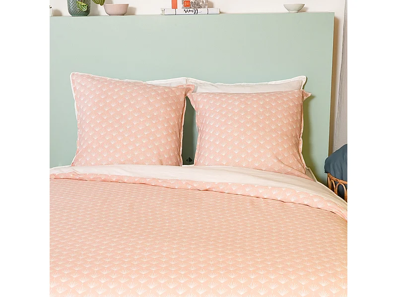 Parure de lit 260x240 cm Coton et Lin lavé EVI Rose 3 pièces