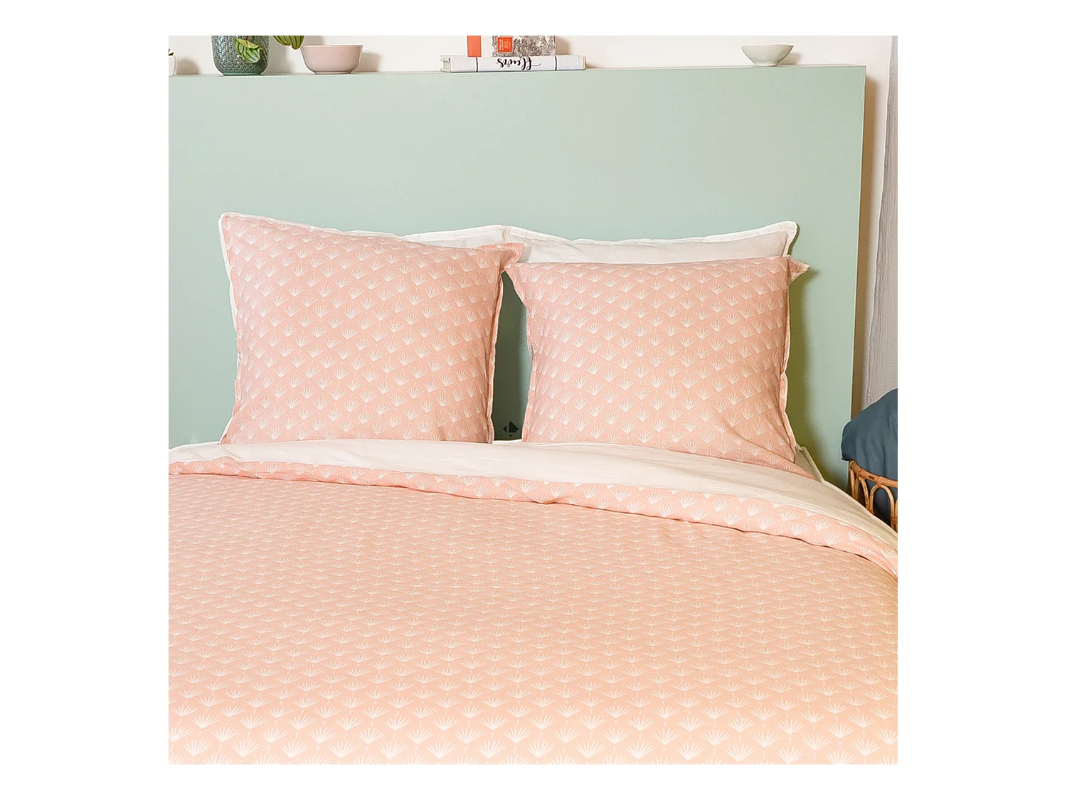 Parure de lit 260x240 cm Coton et Lin lavé EVI Rose 3 pièces