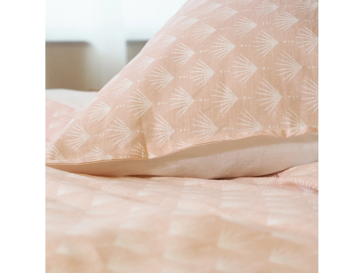 Parure de lit 260x240 cm Coton et Lin lavé EVI Rose 3 pièces