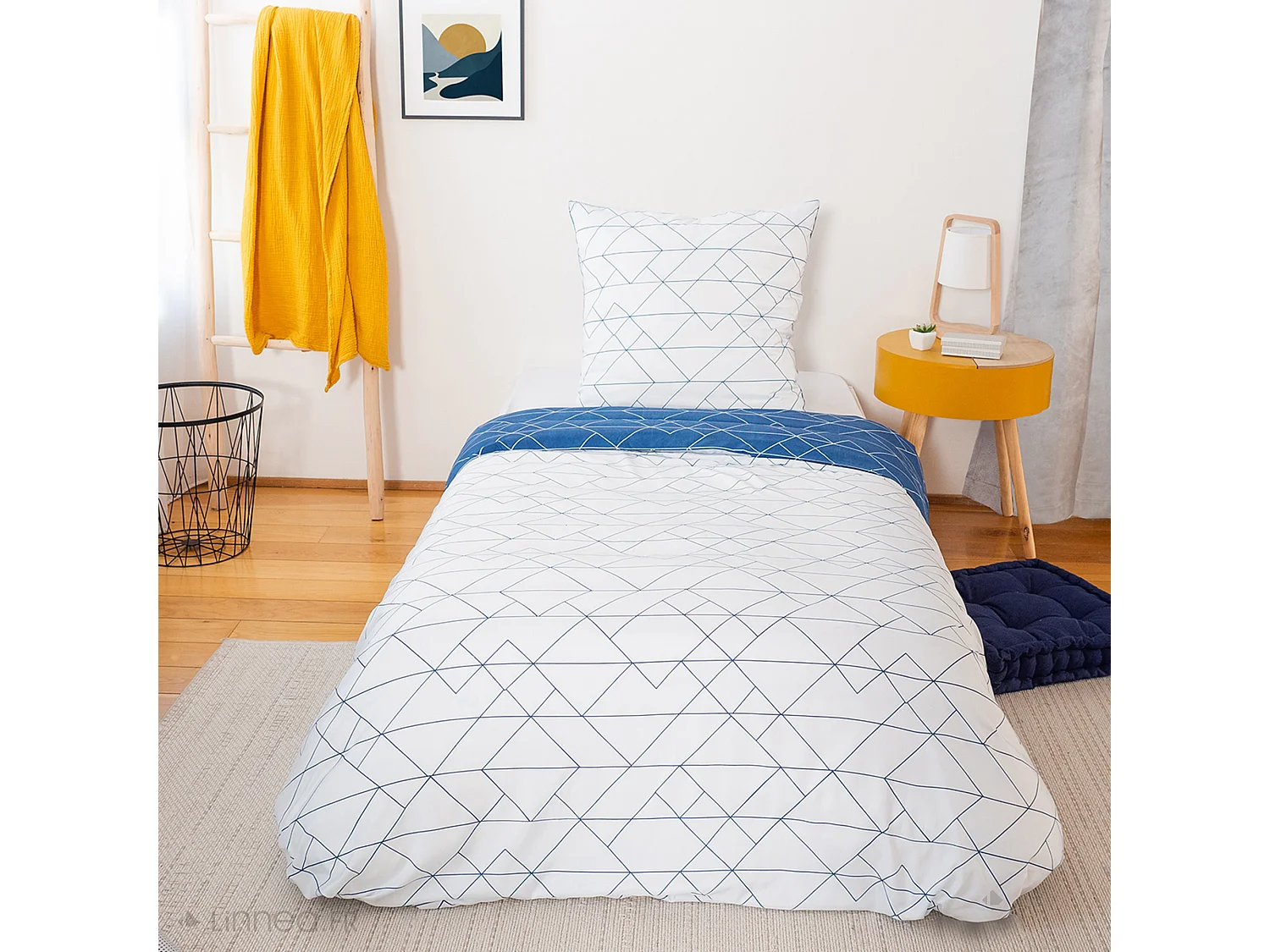 Parure de lit 140x200 cm microfibre LIST bleu 2 pièces