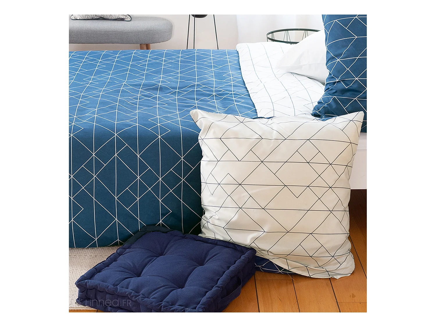 Parure de lit 140x200 cm microfibre LIST bleu 2 pièces