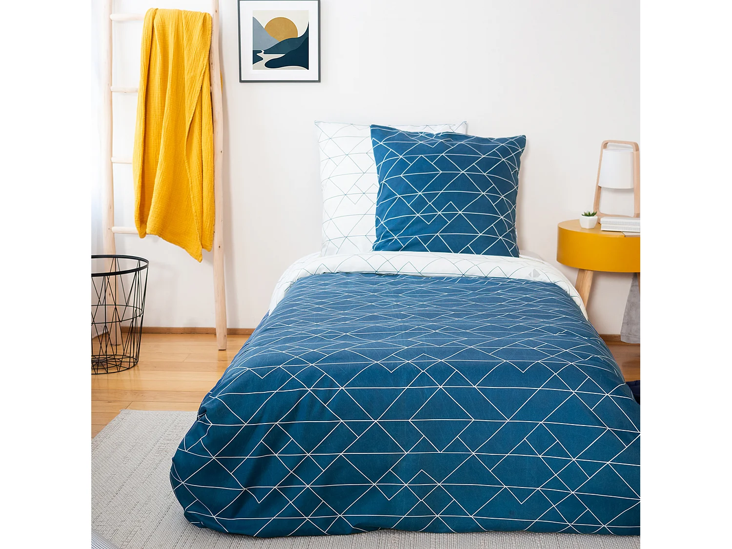 Parure de lit 140x200 cm microfibre LIST bleu 2 pièces