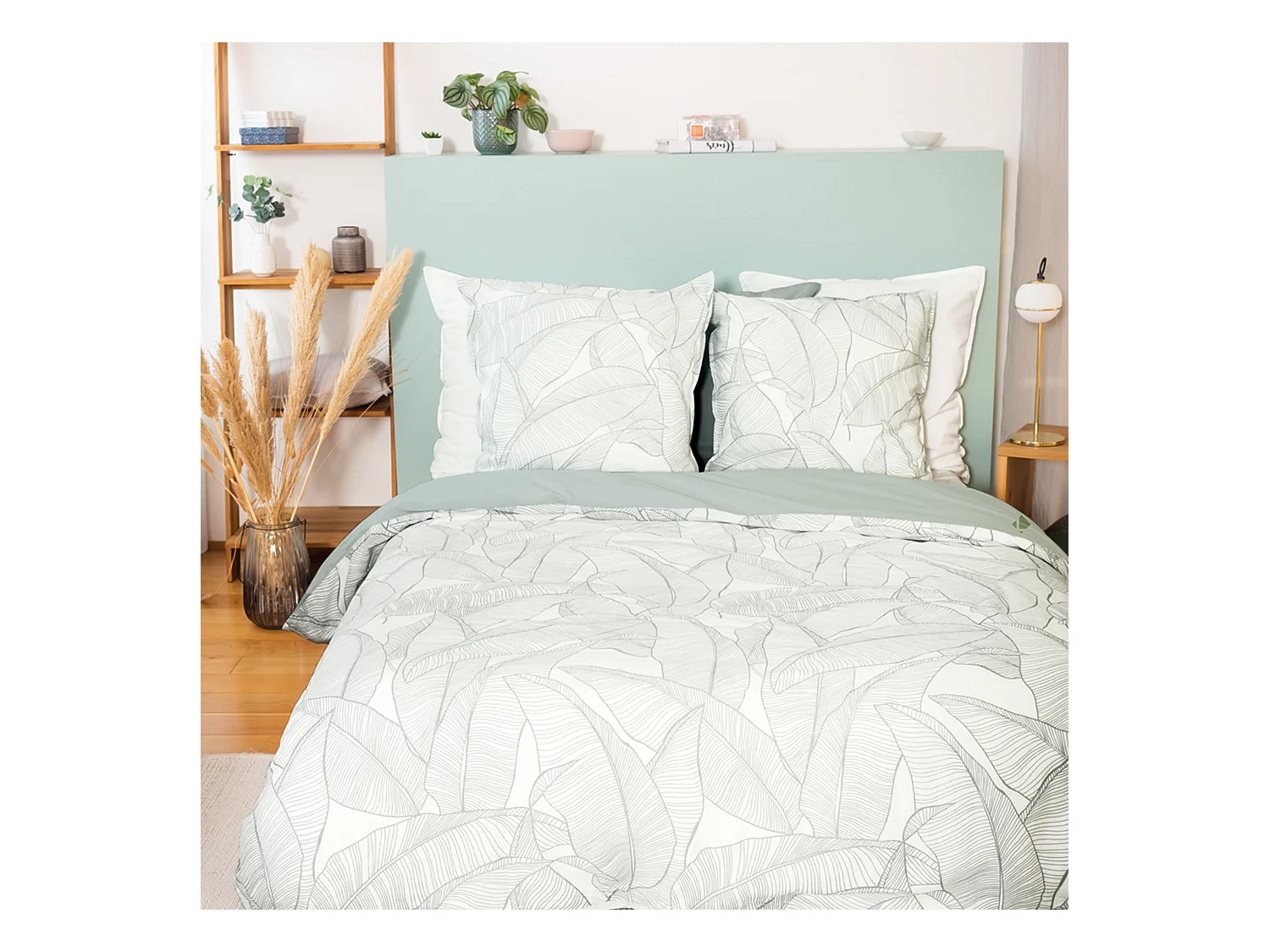 Parure de lit 260x240 cm Coton et Lin lavé PAMPELUNE Gris 3 pièces