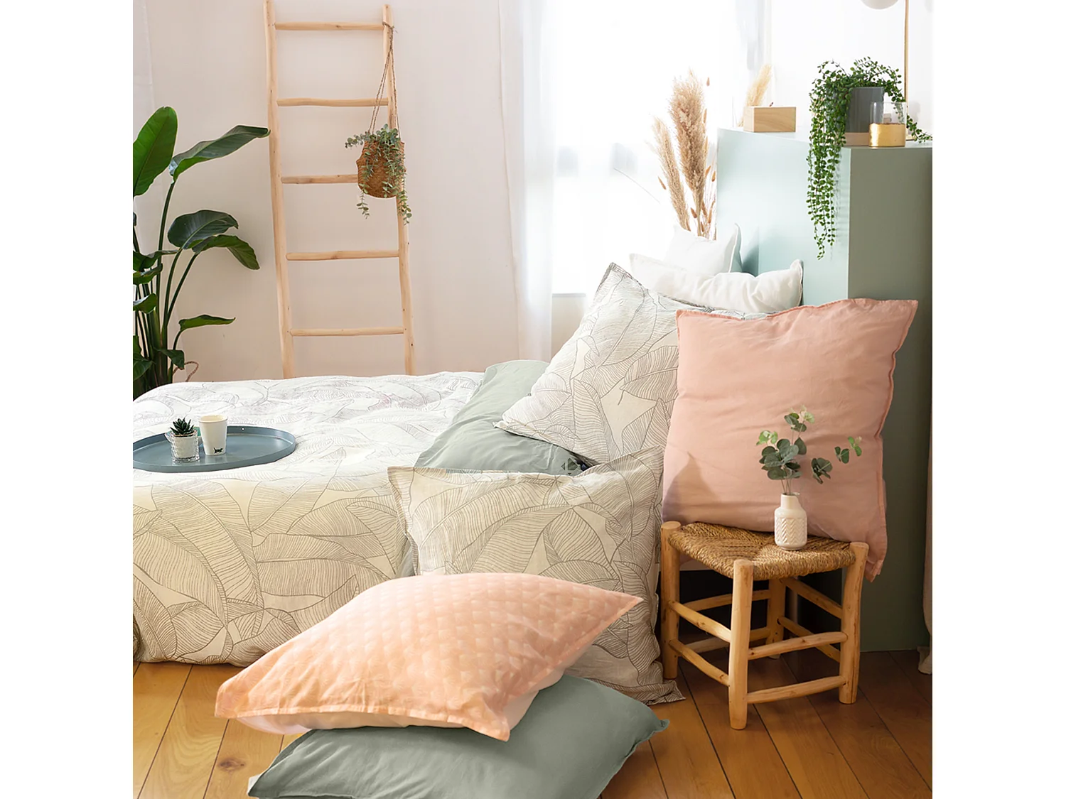 Parure de lit 260x240 cm Coton et Lin lavé PAMPELUNE Gris 3 pièces