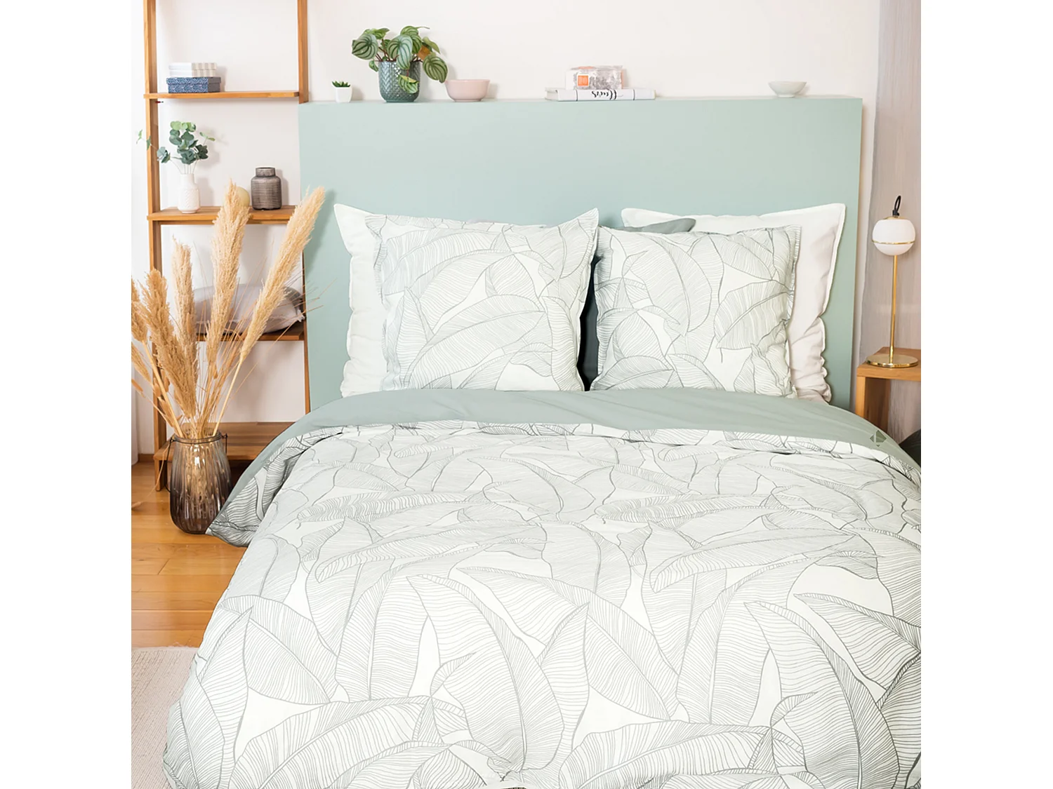 Parure de lit 260x240 cm Coton et Lin lavé PAMPELUNE Gris 3 pièces