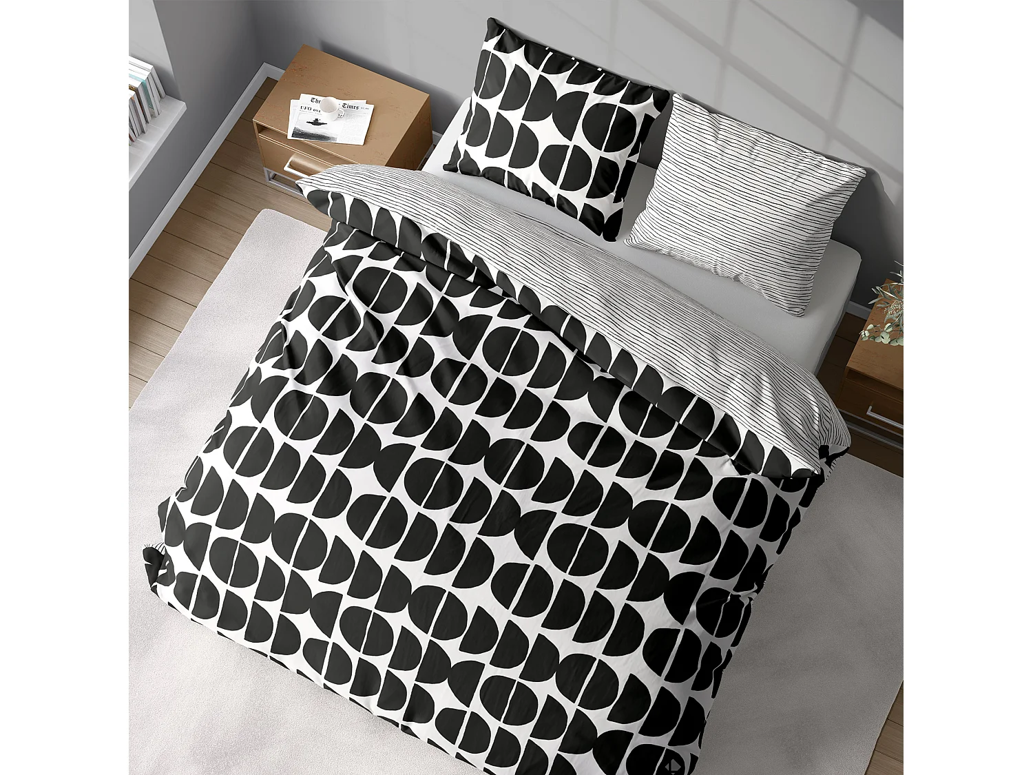 Parure de lit 260x240 cm microfibre AVA Noir 3 pièces