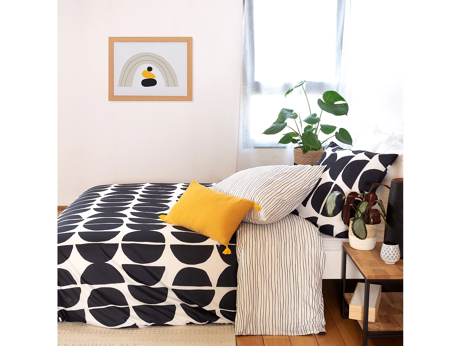 Parure de lit 260x240 cm microfibre AVA Noir 3 pièces