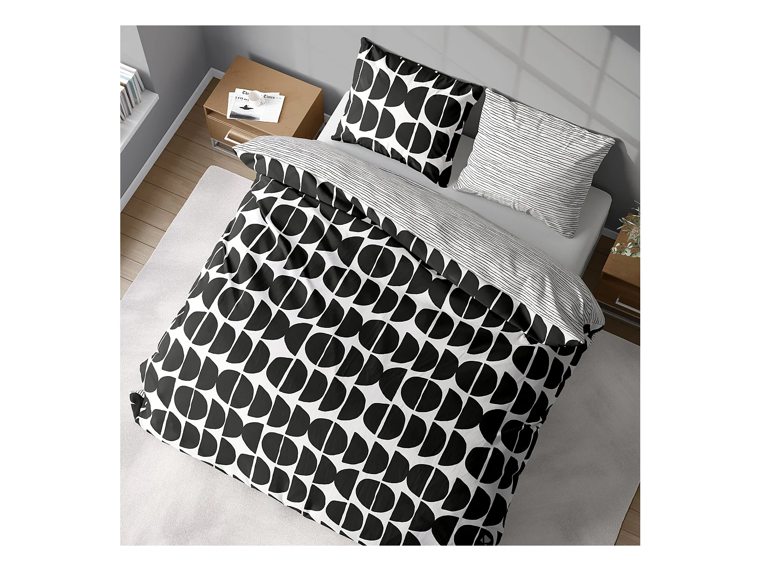 Parure de lit 260x240 cm microfibre AVA Noir 3 pièces