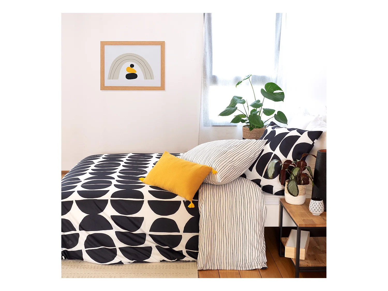 Parure de lit 260x240 cm microfibre AVA Noir 3 pièces