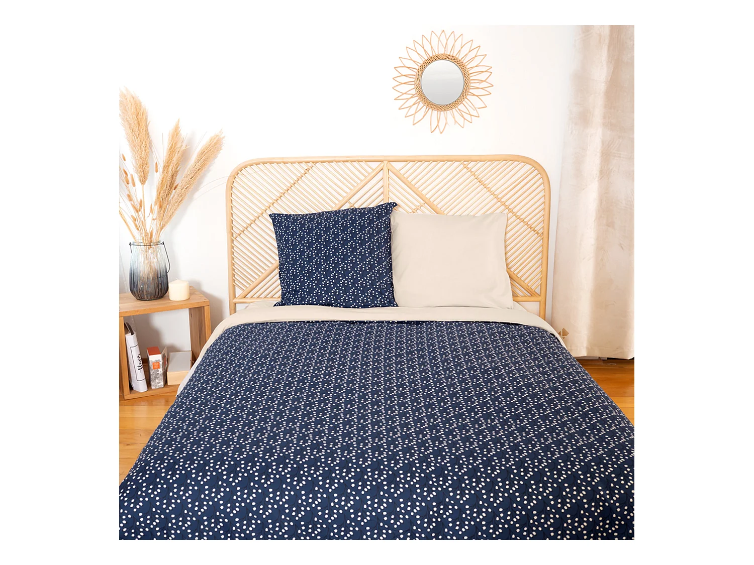 Parure de lit 240x220 cm Microfibre 50% recyclée FLENA Bleu 3 pièces