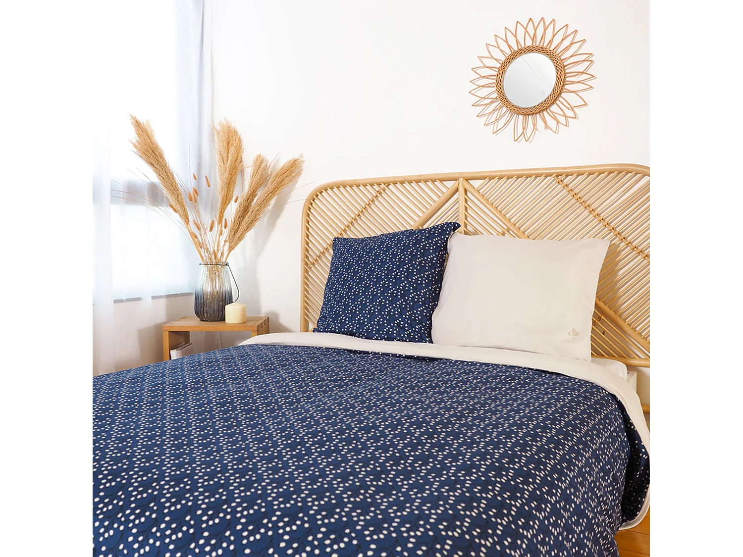 Parure de lit 240x220 cm Microfibre 50% recyclée FLENA Bleu 3 pièces