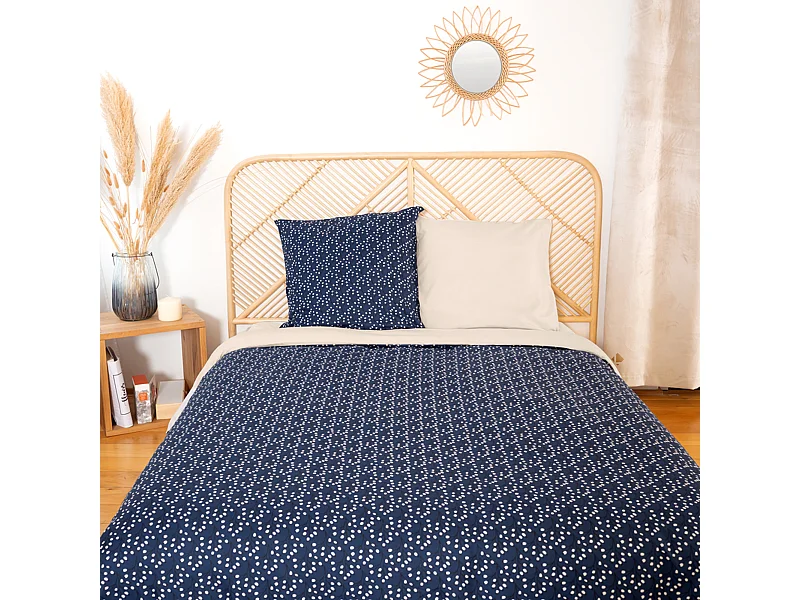 Parure de lit 240x220 cm Microfibre 50% recyclée FLENA Bleu 3 pièces