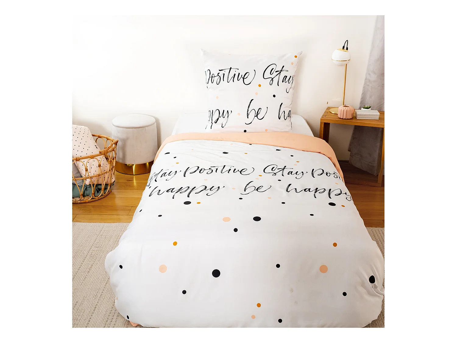 Parure de lit 140x200 cm microfibre POSITIVE blanc 2 pièces