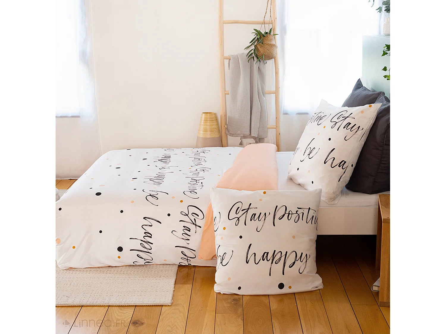 Parure de lit 140x200 cm microfibre POSITIVE blanc 2 pièces