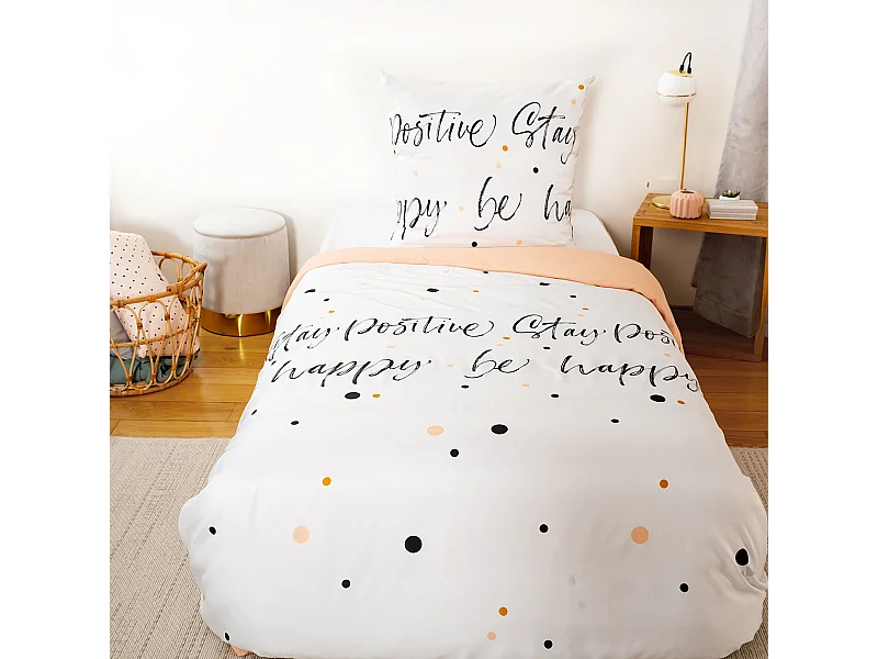 Parure de lit 140x200 cm microfibre POSITIVE blanc 2 pièces