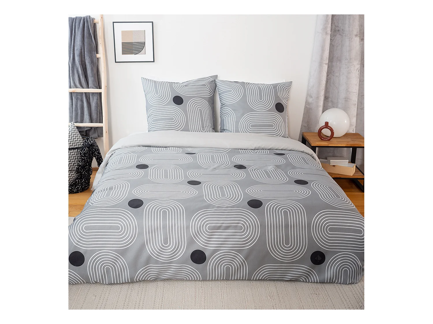 Parure de lit 260x240 cm microfibre FROGGUIE gris 3 pièces