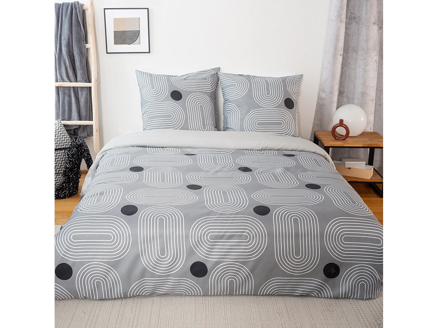 Parure de lit 260x240 cm microfibre FROGGUIE gris 3 pièces