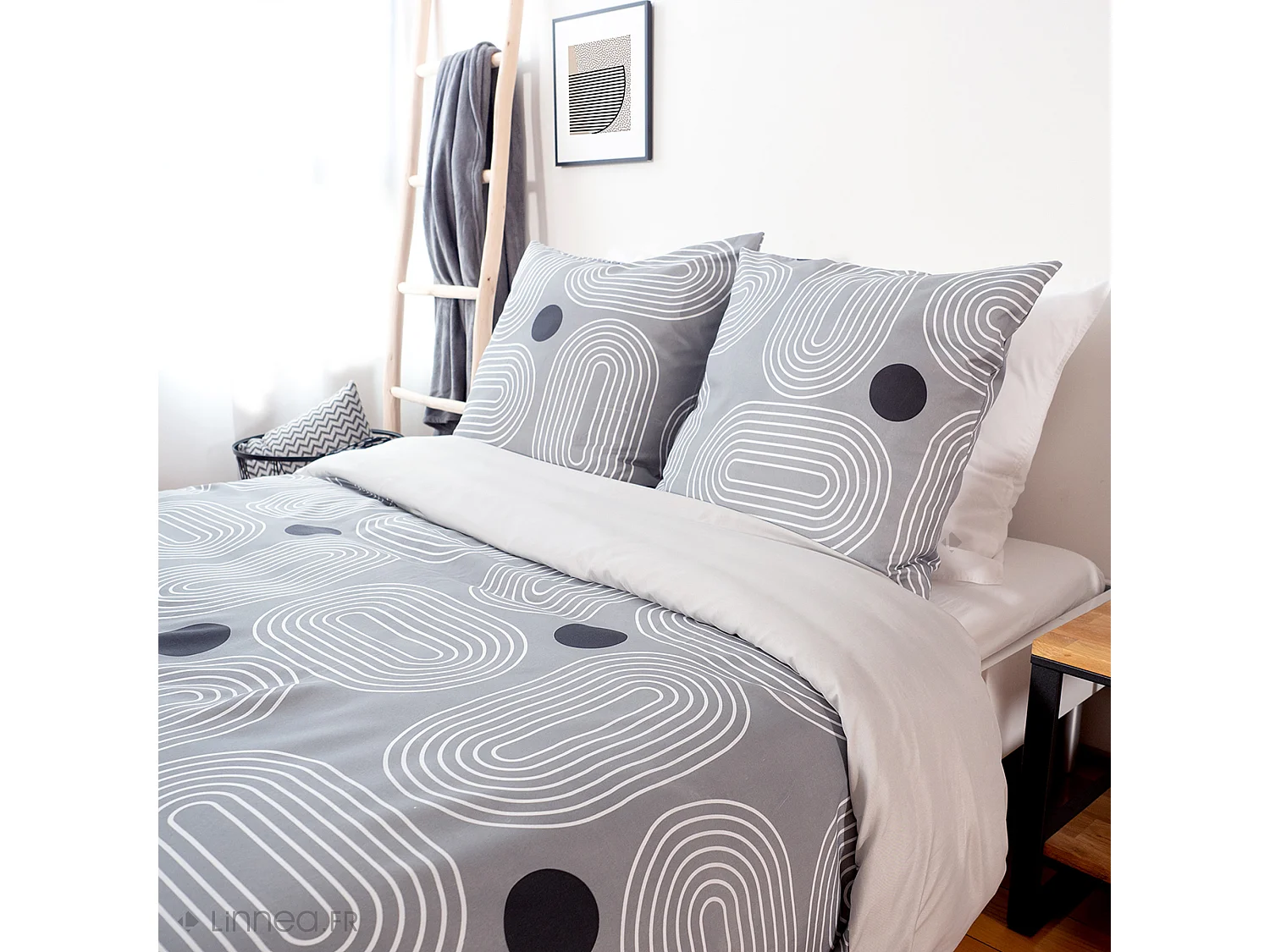 Parure de lit 260x240 cm microfibre FROGGUIE gris 3 pièces