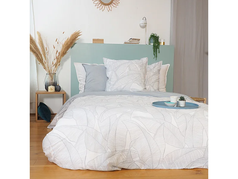 Parure de lit 240x220 cm Coton et Lin lavé PAMPELUNE Vert 3 pièces