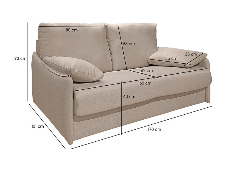 Canapé 2 places convertible tissu beige couchage 140x190 cm - ARONA