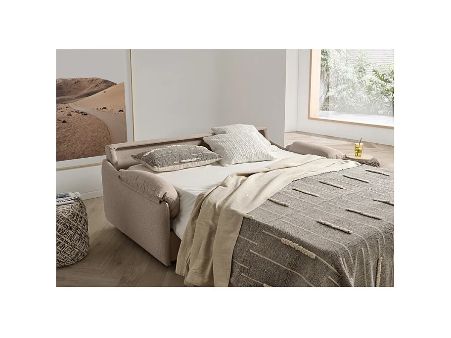 Canapé 2 places convertible tissu beige couchage 140x190 cm - ARONA