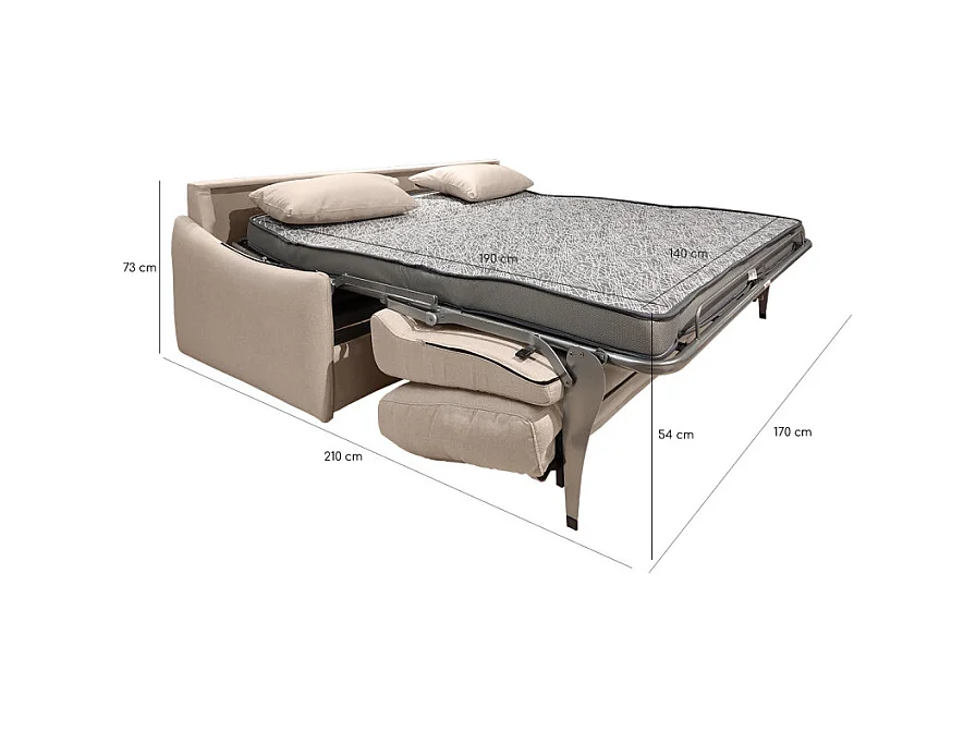 Canapé 2 places convertible tissu beige couchage 140x190 cm - ARONA