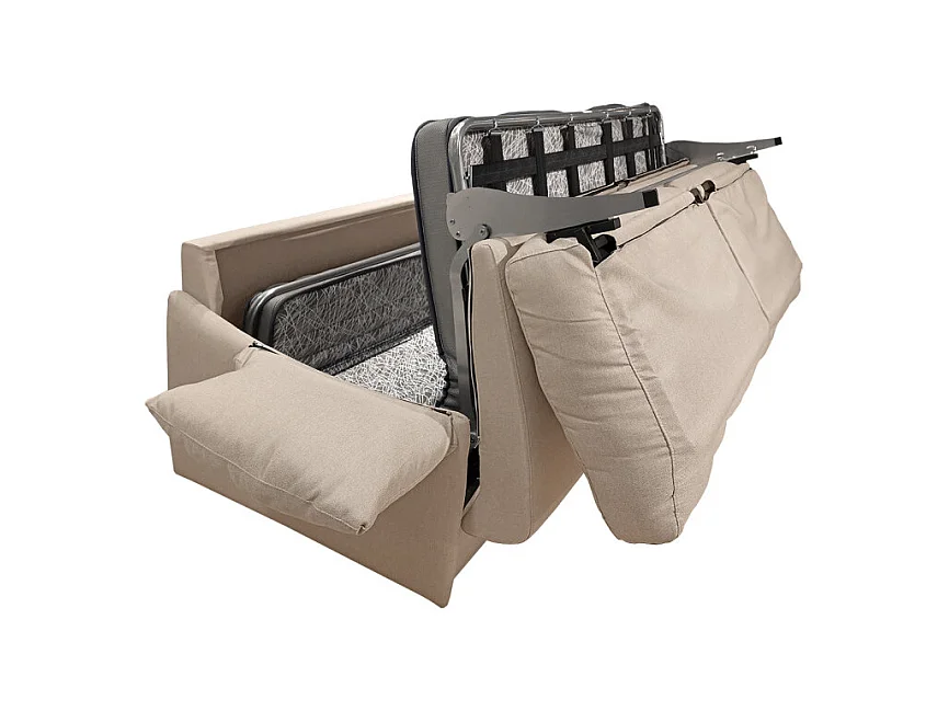 Canapé 2 places convertible tissu beige couchage 140x190 cm - ARONA