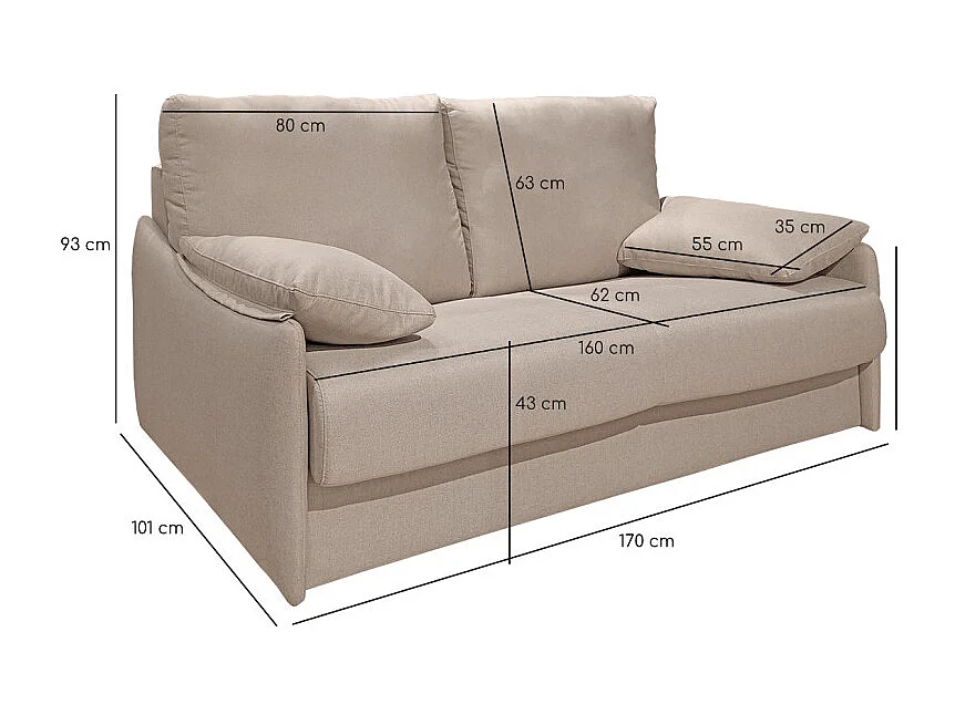 Canapé 2 places convertible tissu beige couchage 140x190 cm - ARONA