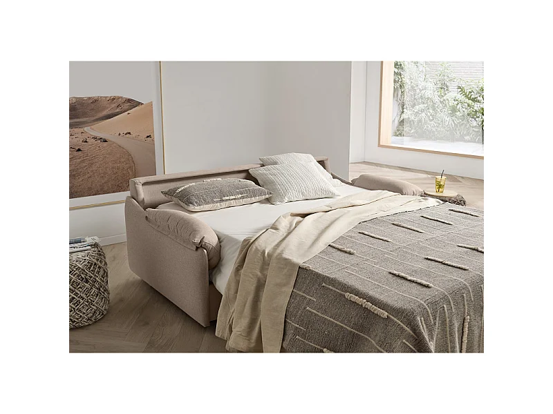 Canapé convertible 2 places en tissu beige ARONA