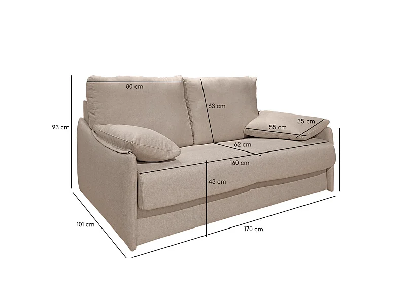 Canapé convertible 2 places en tissu beige ARONA