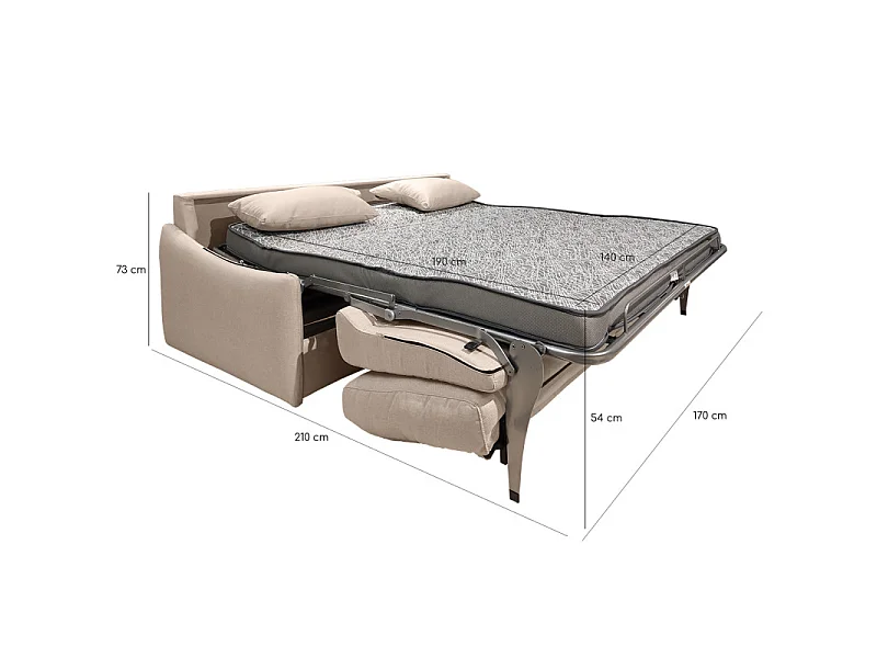 Canapé convertible 2 places en tissu beige ARONA