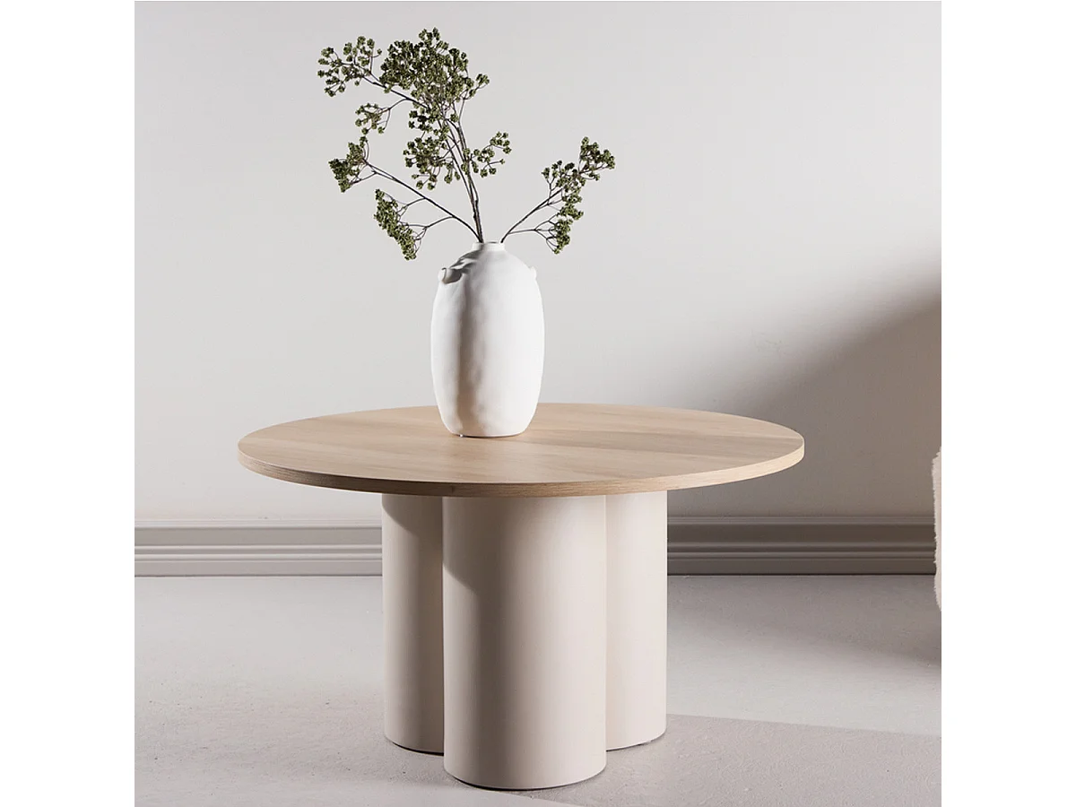 Table Basse Ronde "Olivia" 80cm Beige & Naturel
