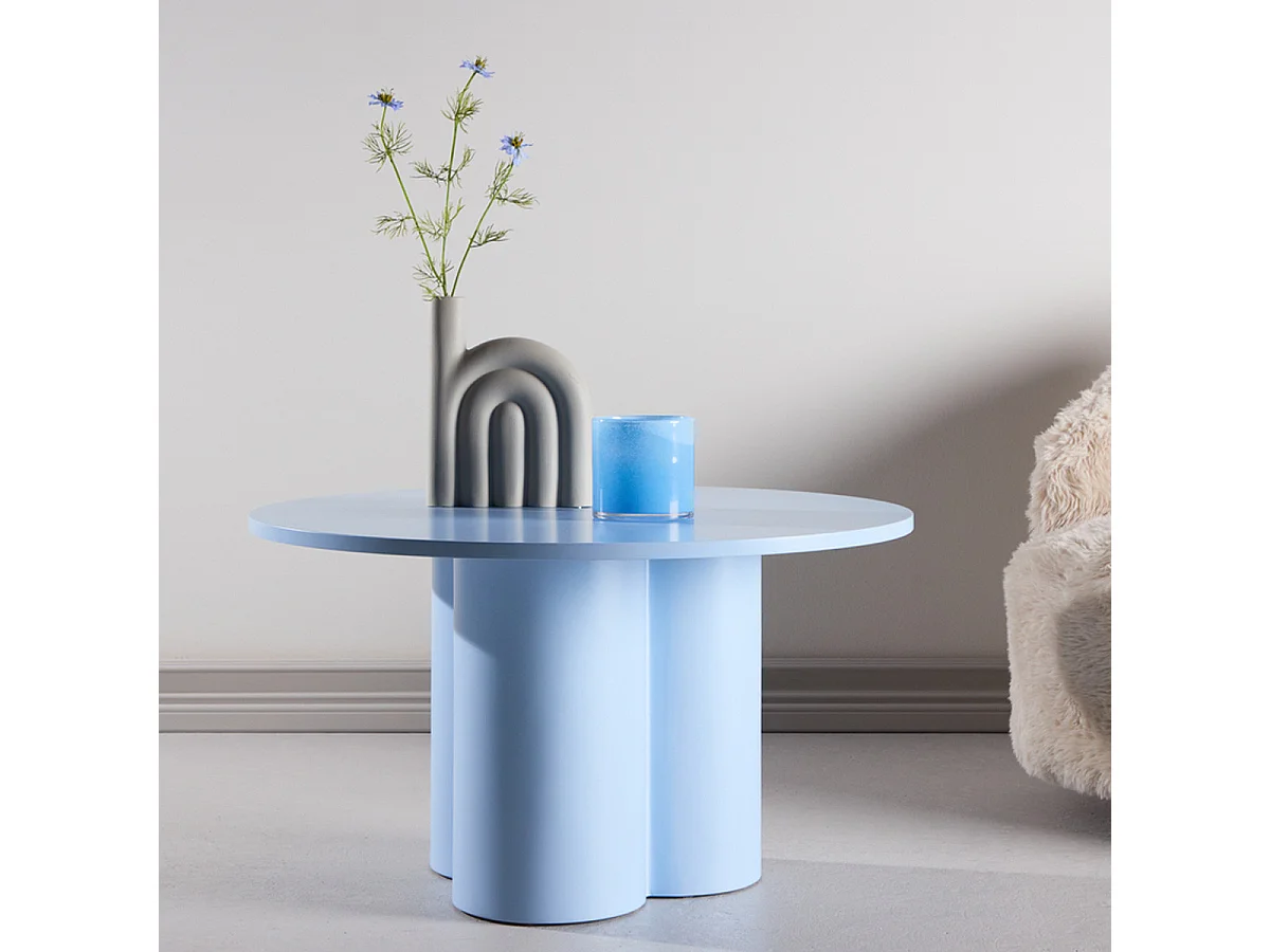 Table Basse Ronde "Olivia" 80cm Bleu Clair