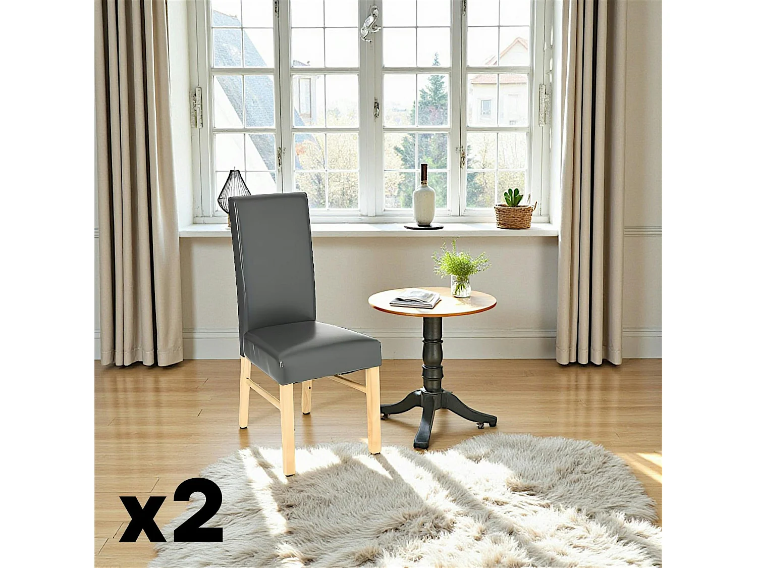 Chaise moderne grise avec pieds bois (lot de 2)
