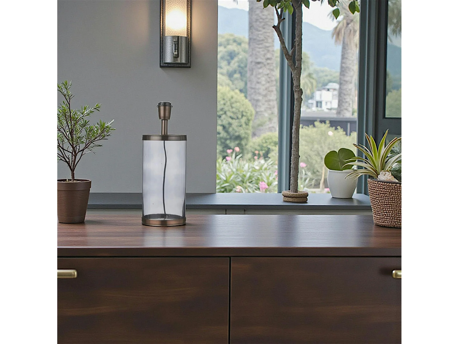Lampe Cylindrique en métal cuivré en verre grisé D15xH30cm