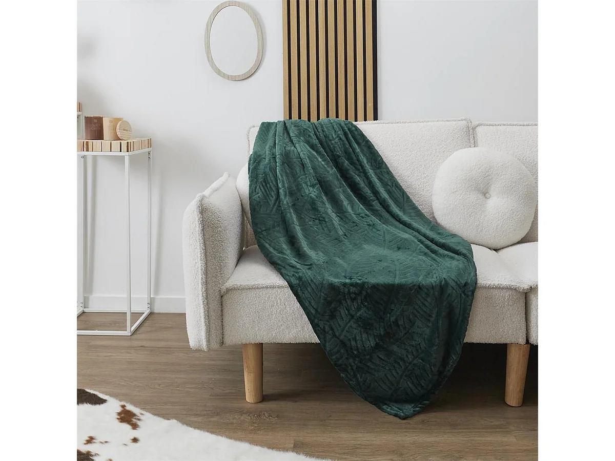 Plaid Flanelle Vert Sapin 120x150cm, Effet Embossé Ultra Doux, Lavable en Machine - OLIN