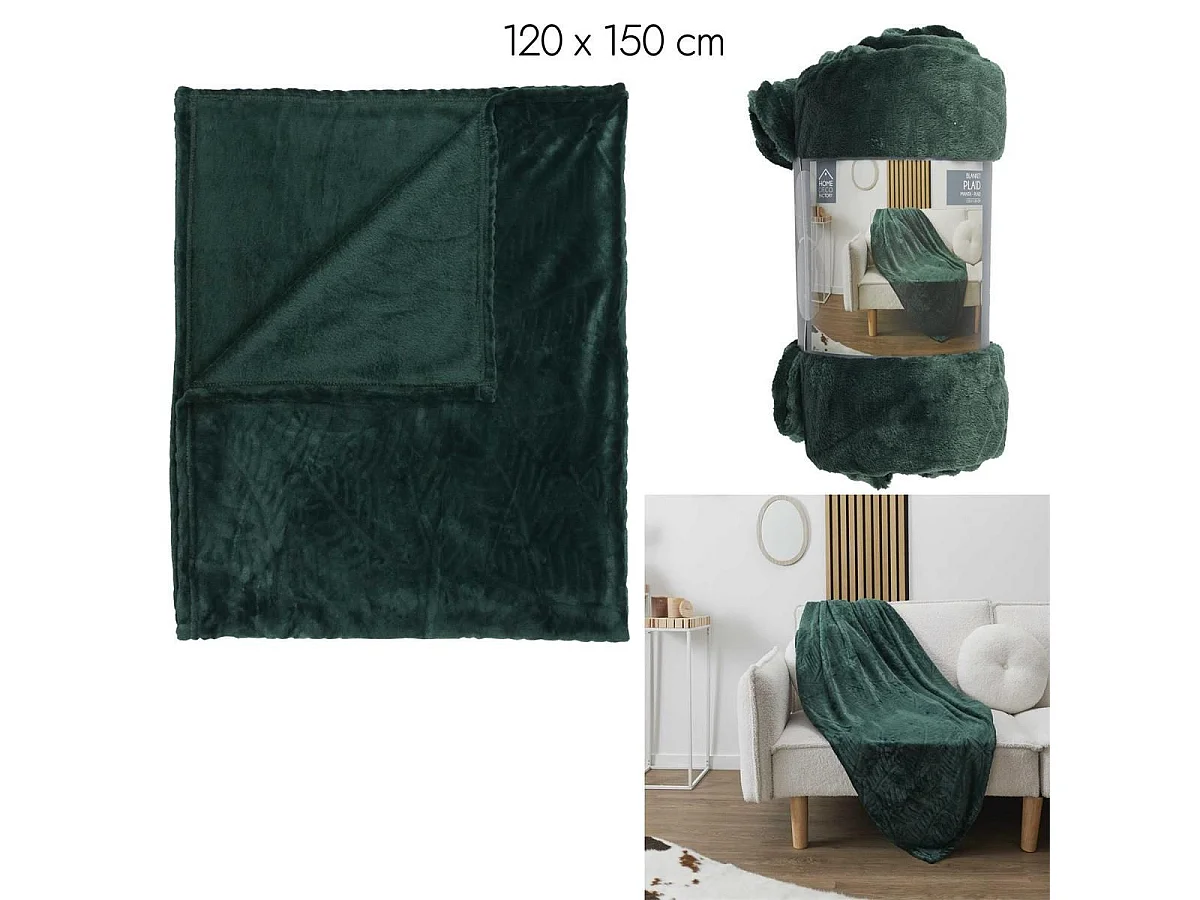 Plaid Flanelle Vert Sapin 120x150cm, Effet Embossé Ultra Doux, Lavable en Machine - OLIN