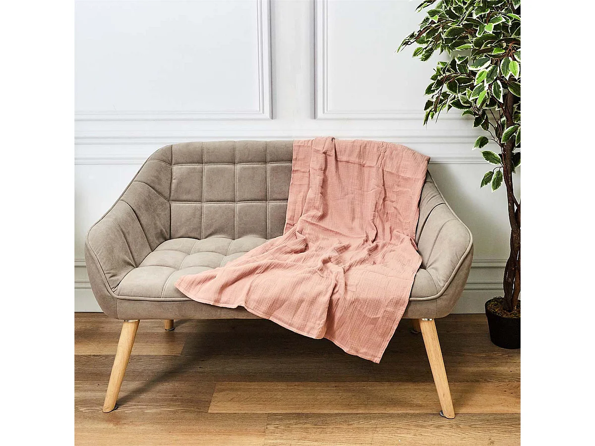 Plaid en Gaze de Coton Rose Poudré 120x150cm - OEKEA